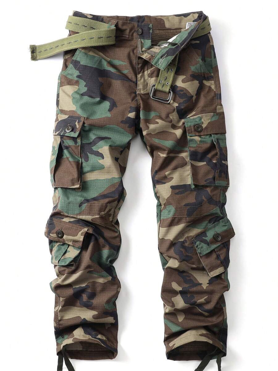 FREDD MARSHALL Men's Woodland Camo Tactical Cargo Pants - Heavy-Duty Cotton Ripstop Military Combat Trousers with Multi-Pocket Utility
