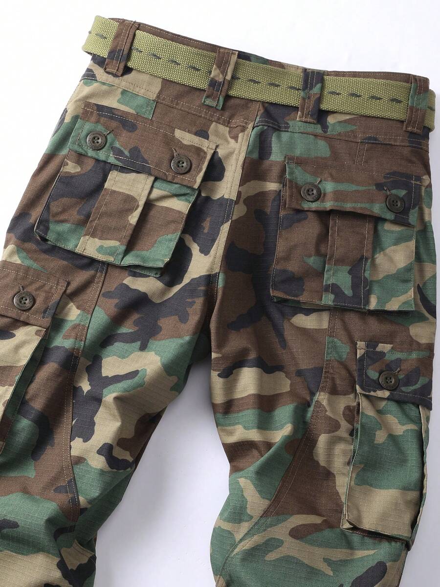 FREDD MARSHALL Men's Woodland Camo Tactical Cargo Pants - Heavy-Duty Cotton Ripstop Military Combat Trousers with Multi-Pocket Utility