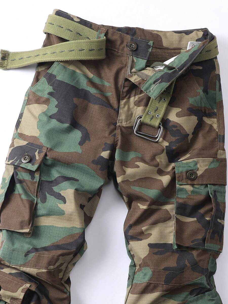 FREDD MARSHALL Men's Woodland Camo Tactical Cargo Pants - Heavy-Duty Cotton Ripstop Military Combat Trousers with Multi-Pocket Utility