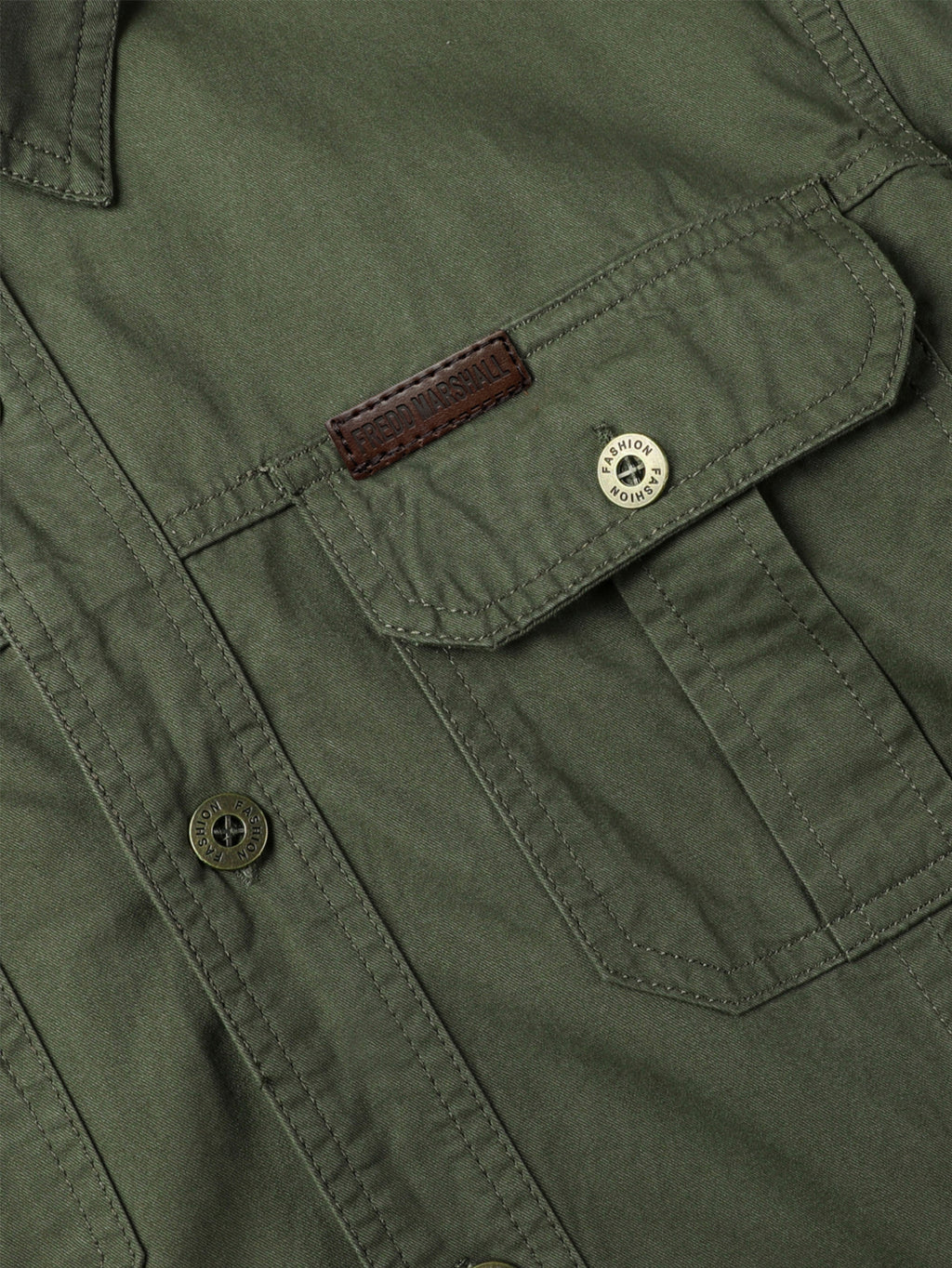 Olive green FREDD MARSHALL high-performance outdoor shirt with buttoned pocket and stitched label