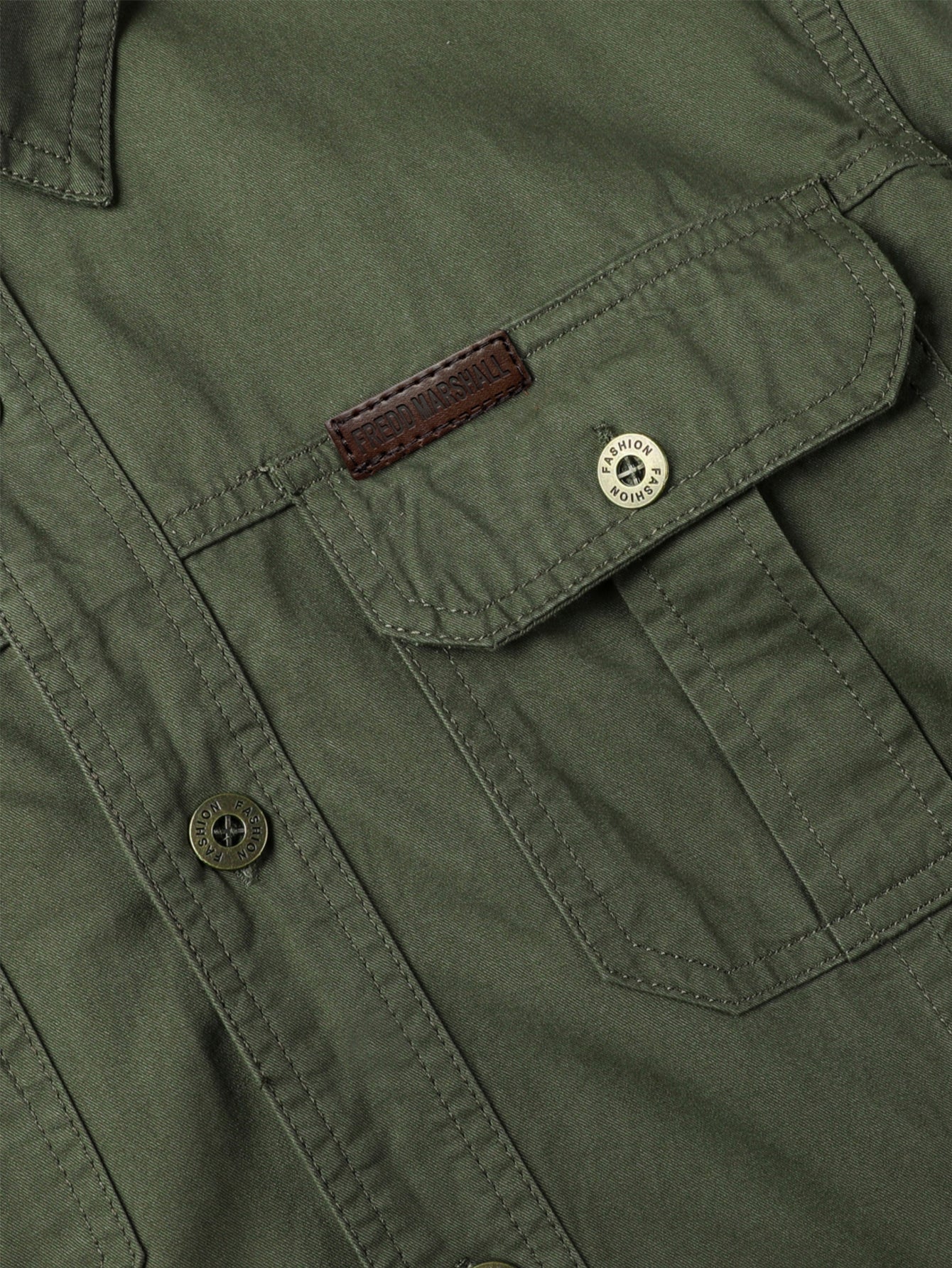 Olive green FREDD MARSHALL high-performance outdoor shirt with buttoned pocket and stitched label