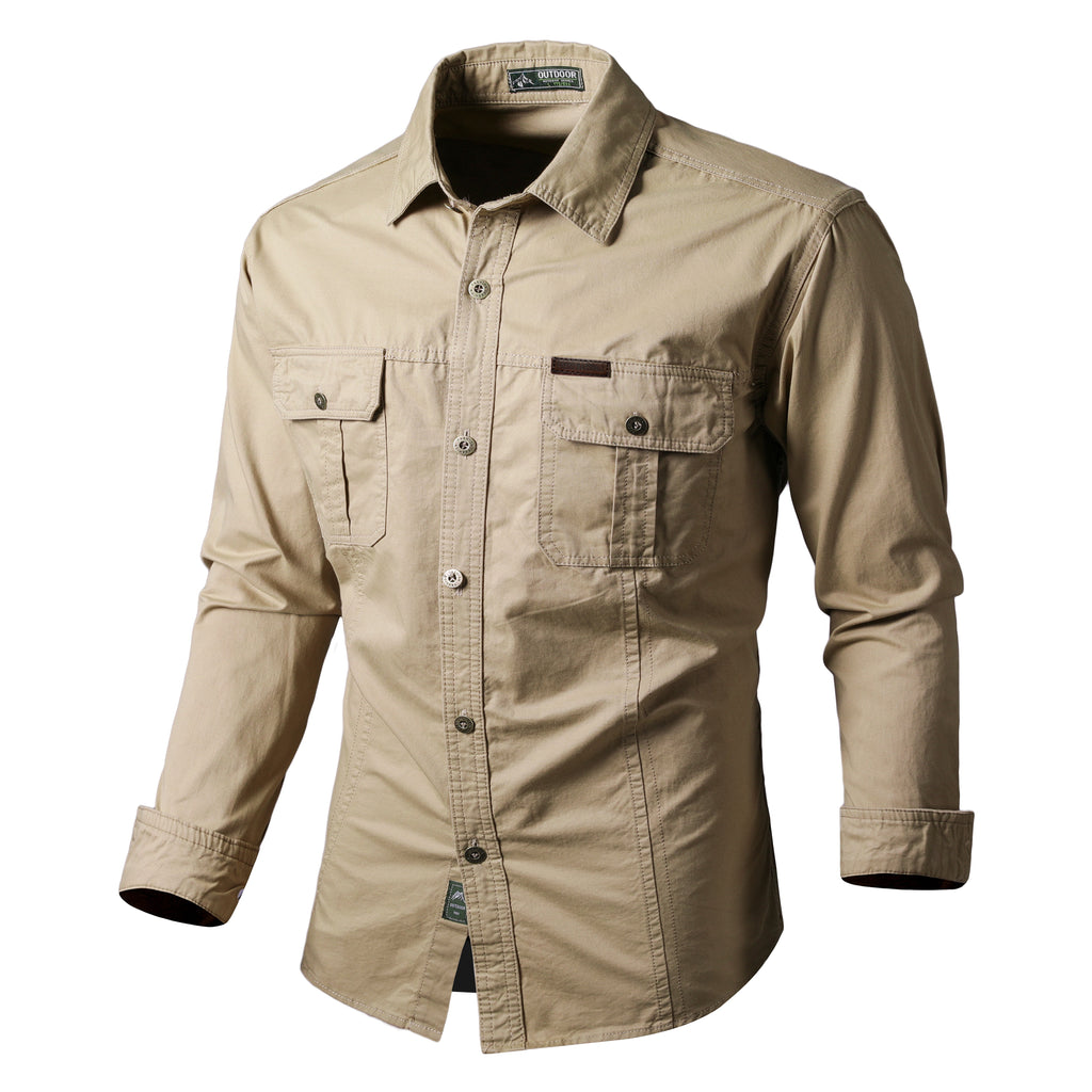 Fredd Marshall high-performance outdoor khaki shirt with long sleeves and front pockets