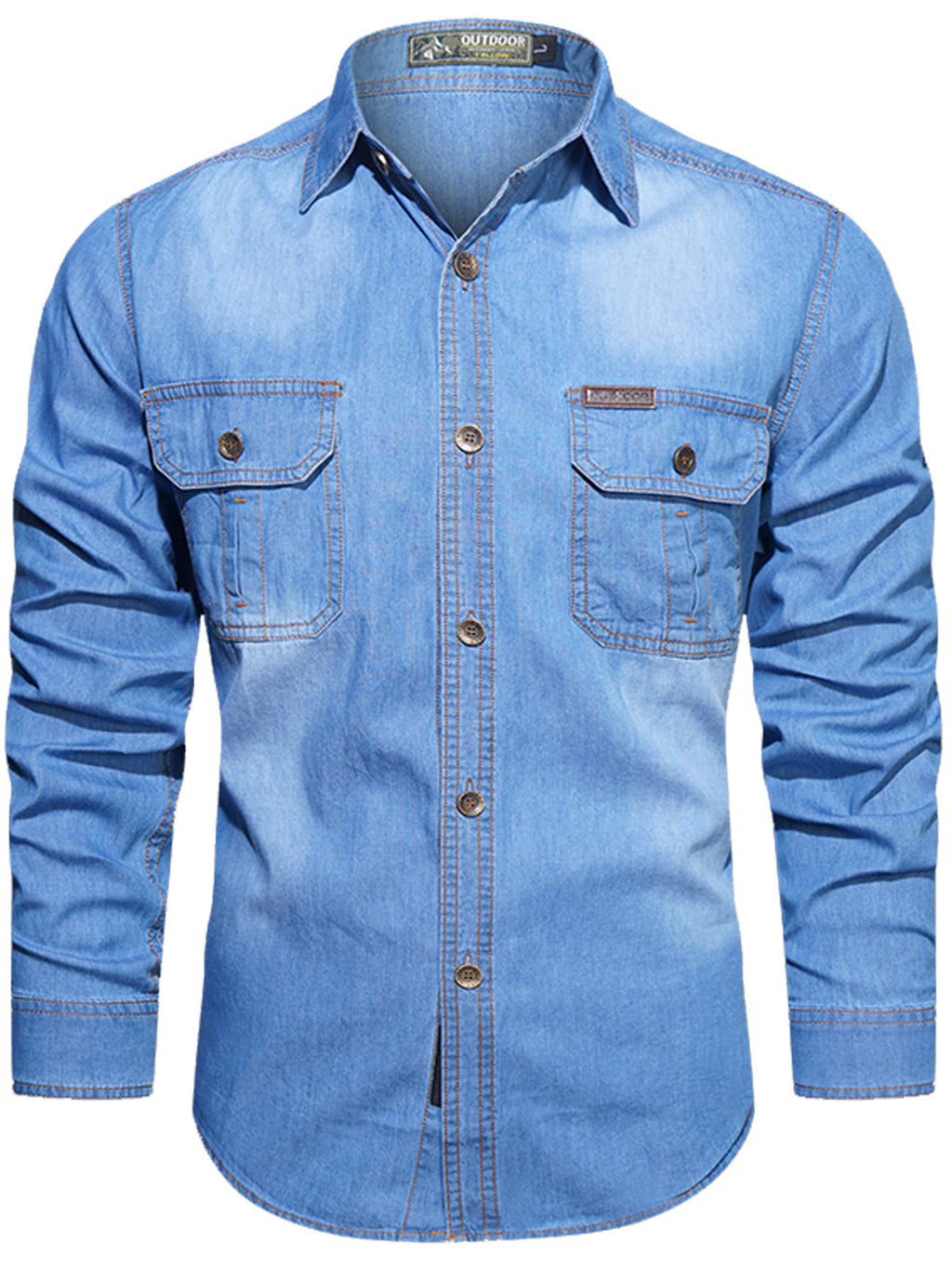 High-performance outdoor denim shirt with long sleeves and button pockets by FREDD MARSHALL