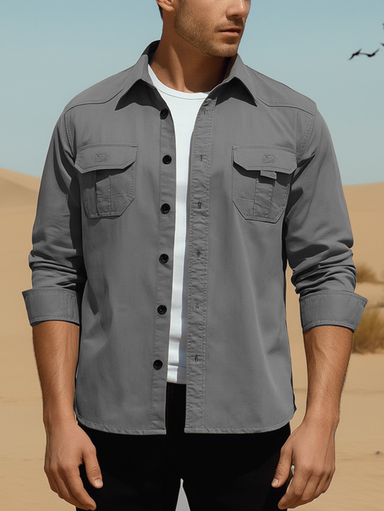 Men's Long Sleeve Military Style Outdoor Shirt