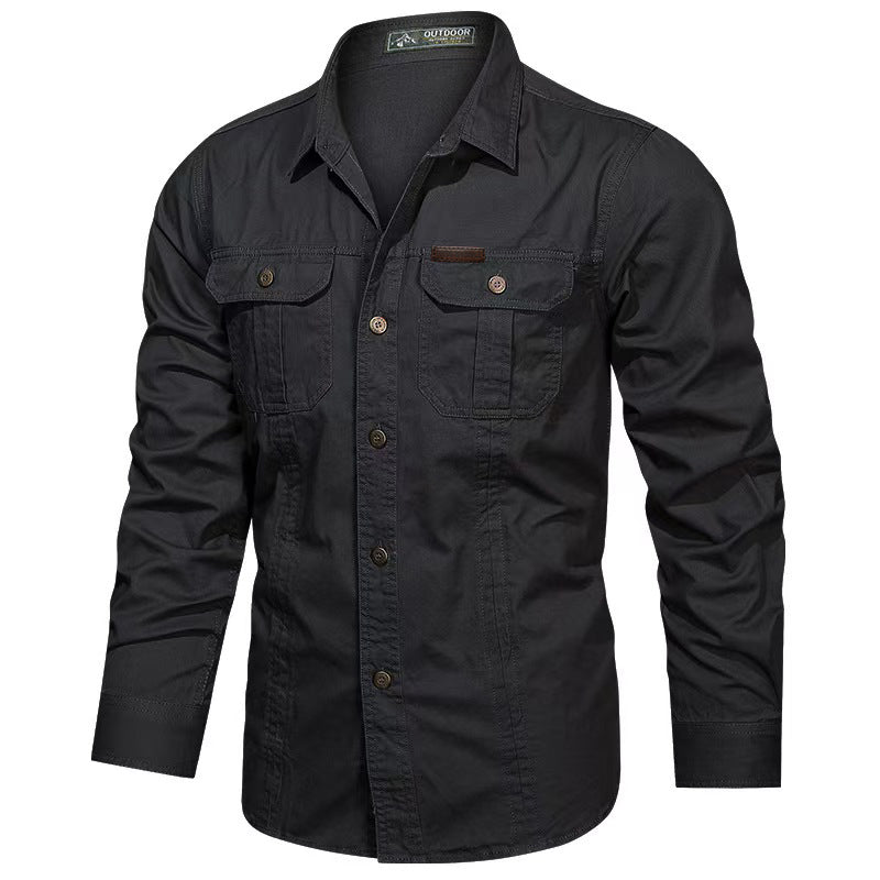 High-performance black outdoor shirt with button front and chest pockets, FREDD MARSHALL