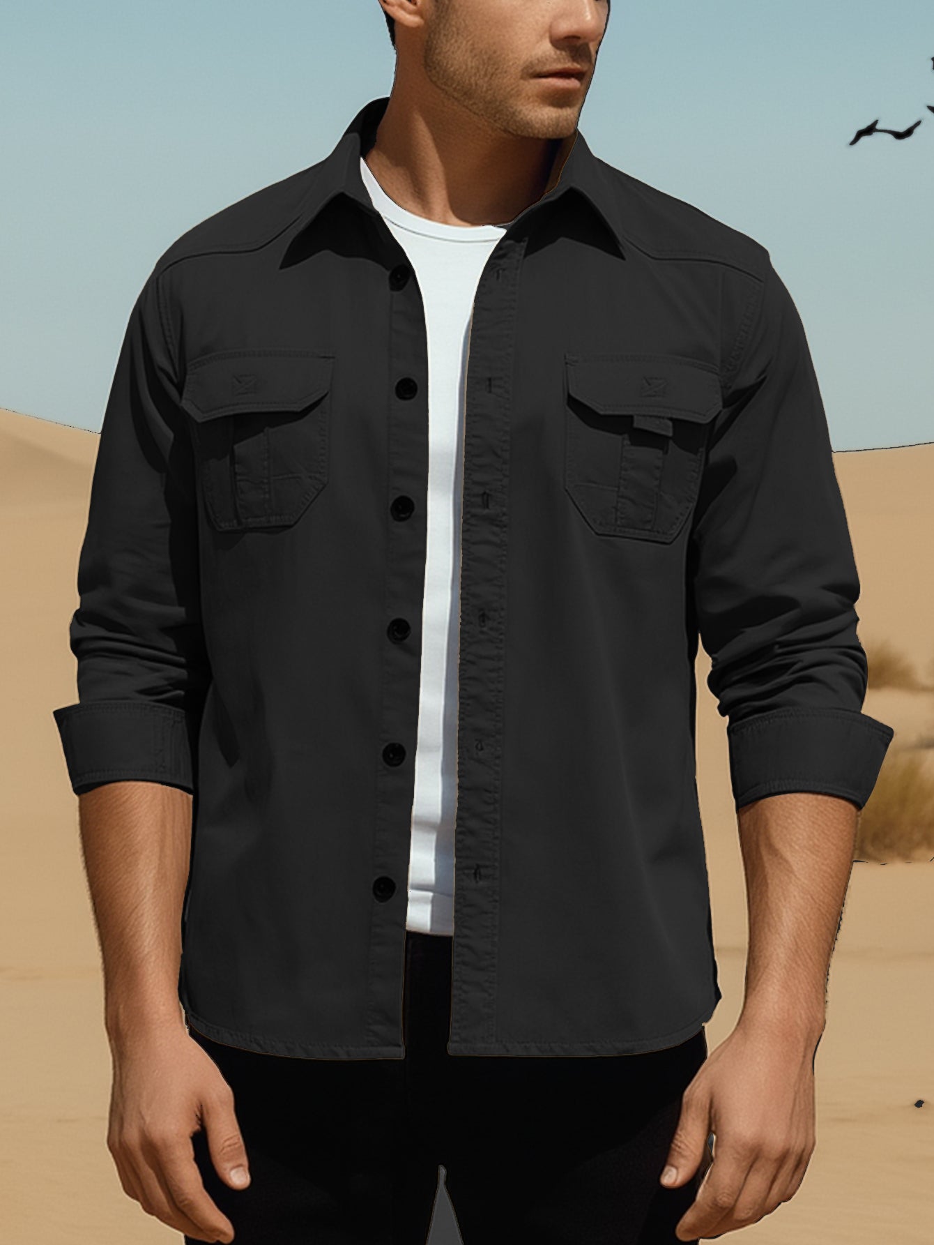 Men's Long Sleeve Military Style Outdoor Shirt