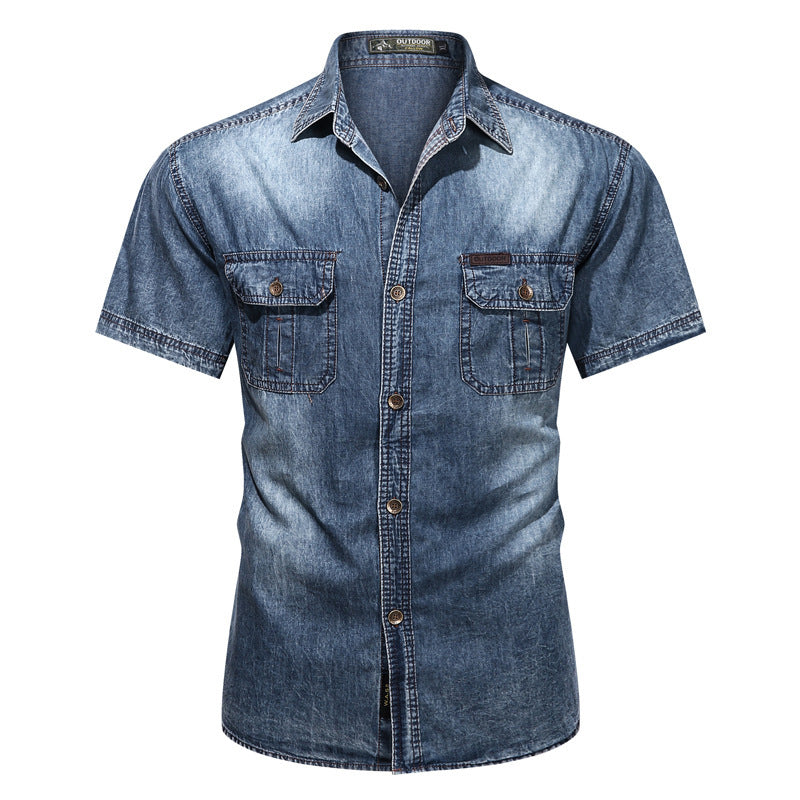 FREDD MARSHALL Men's Eco-Friendly Denim Shirt | Sustainable Short Sleeve |  - men's outdoor shirt, view 2