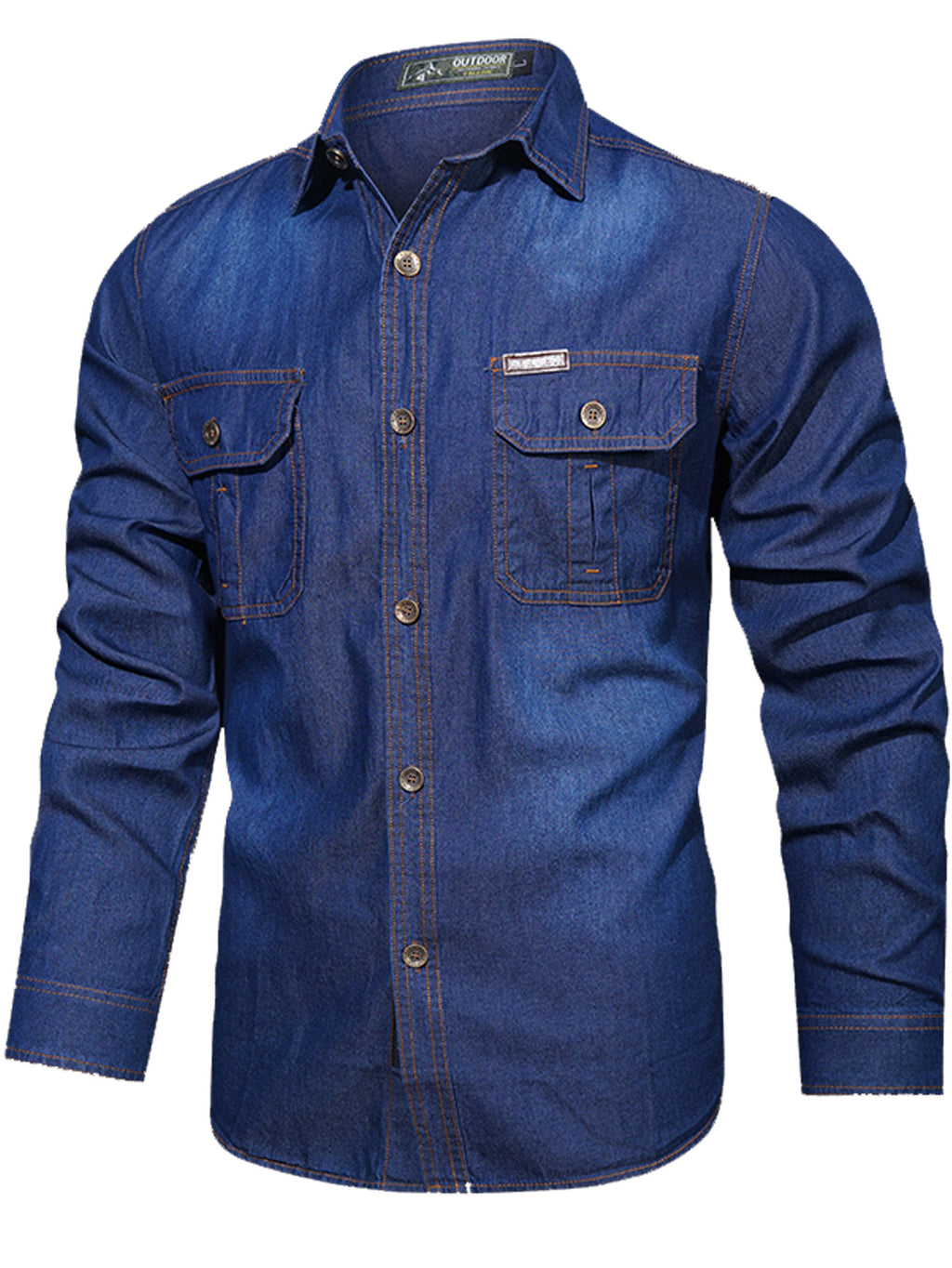 High-performance outdoor denim shirt with button front and chest pockets by FREDD MARSHALL