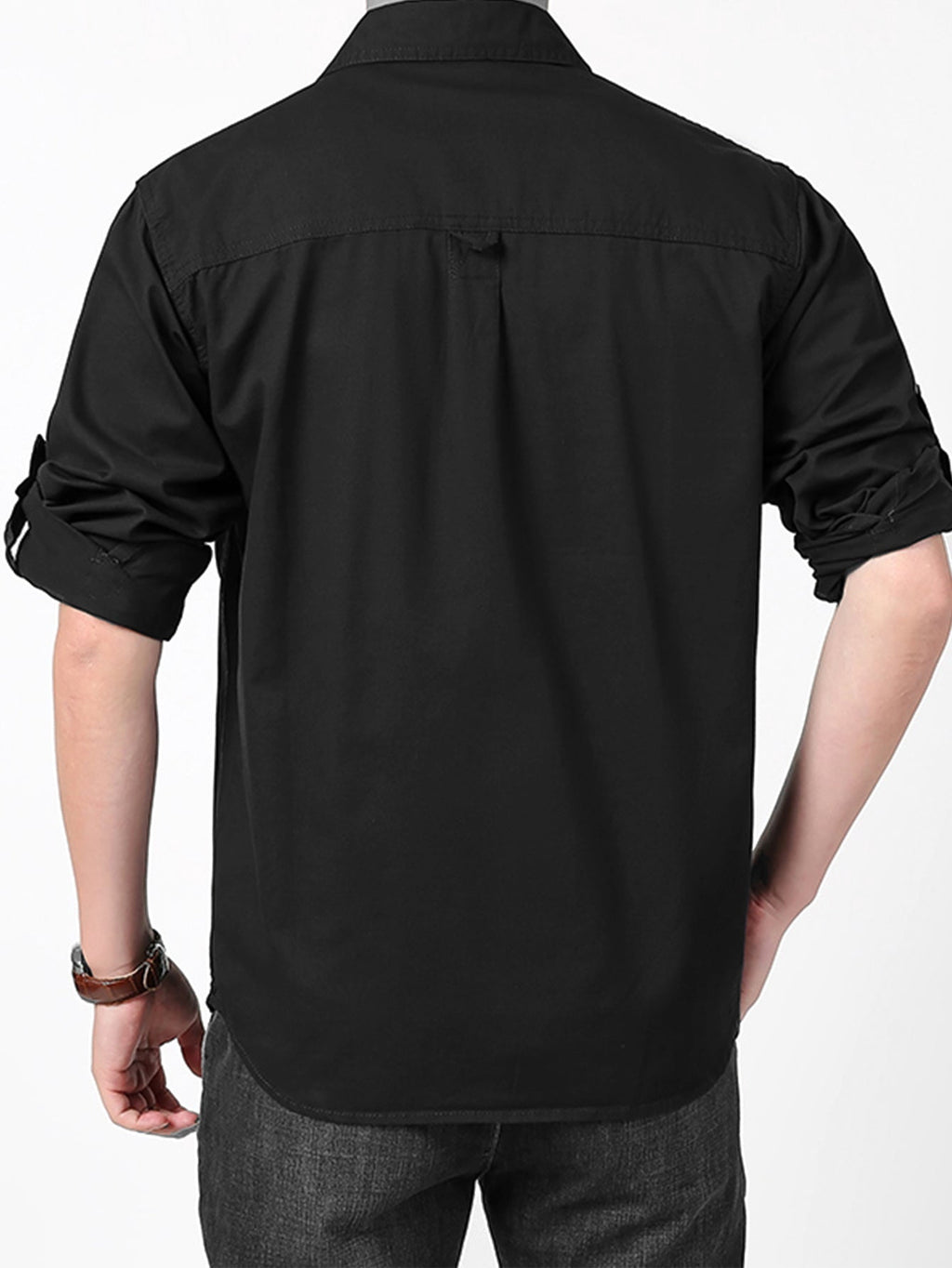 FREDD MARSHALL Men's Roll-Up Sleeve Cotton Cargo Work Shirt - Black