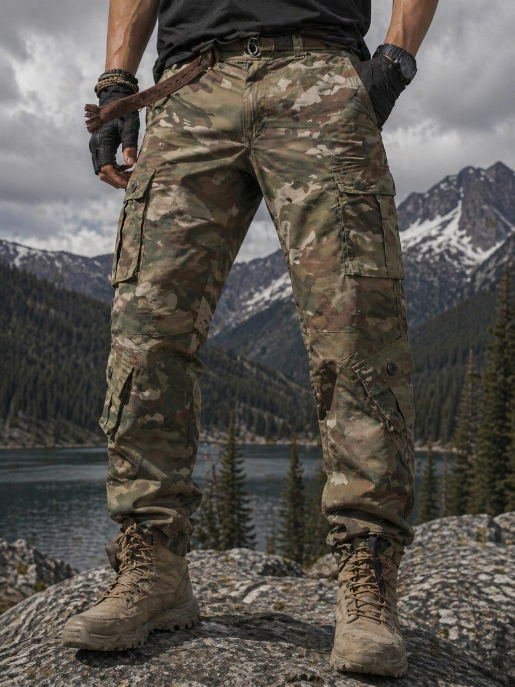 FREDD MARSHALL Men's Woodland Camo Tactical Cargo Pants - Heavy-Duty Cotton Ripstop Military Combat Trousers with Multi-Pocket Utility