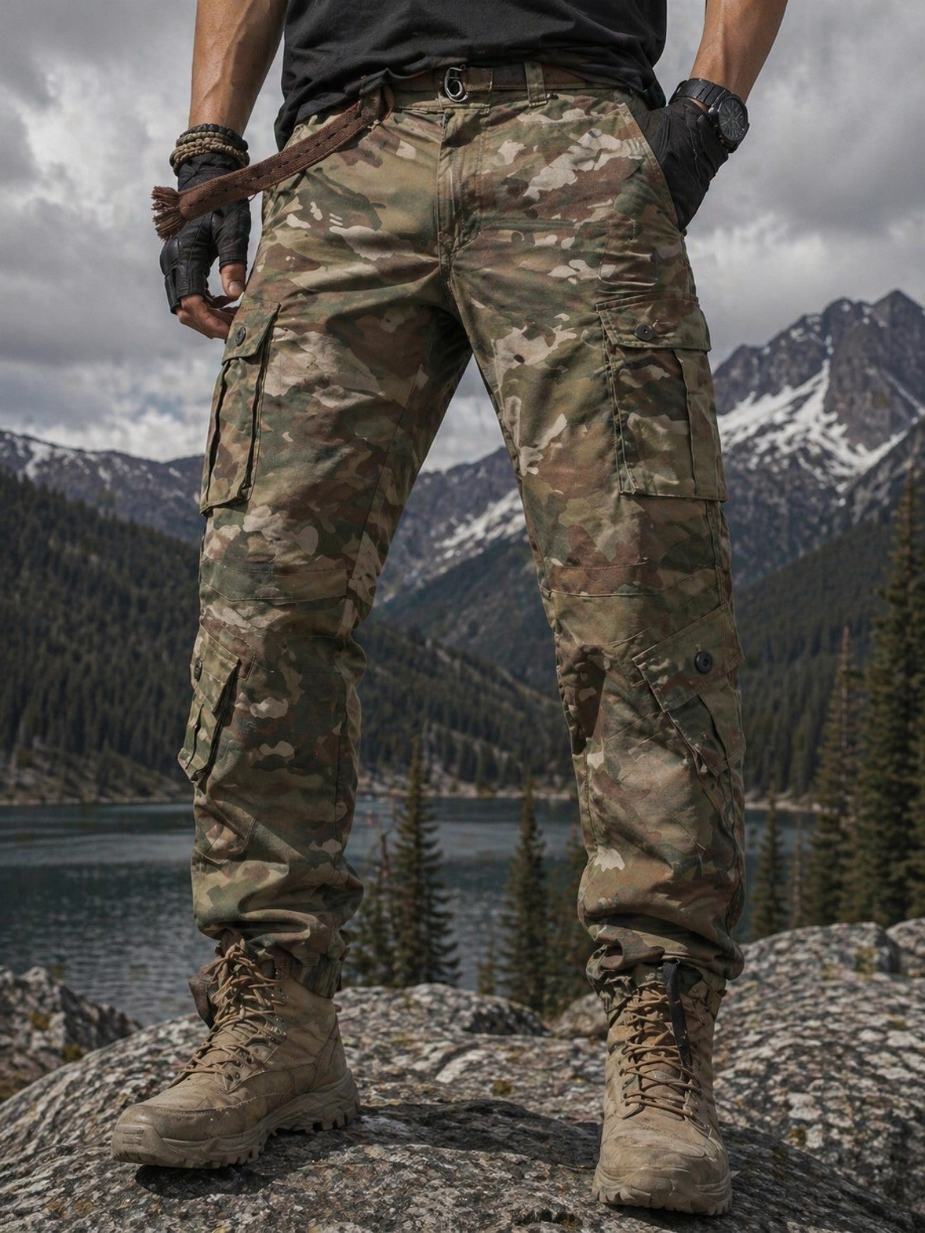 FREDD MARSHALL Men's Woodland Camo Tactical Cargo Pants - Heavy-Duty Cotton Ripstop Military Combat Trousers with Multi-Pocket Utility