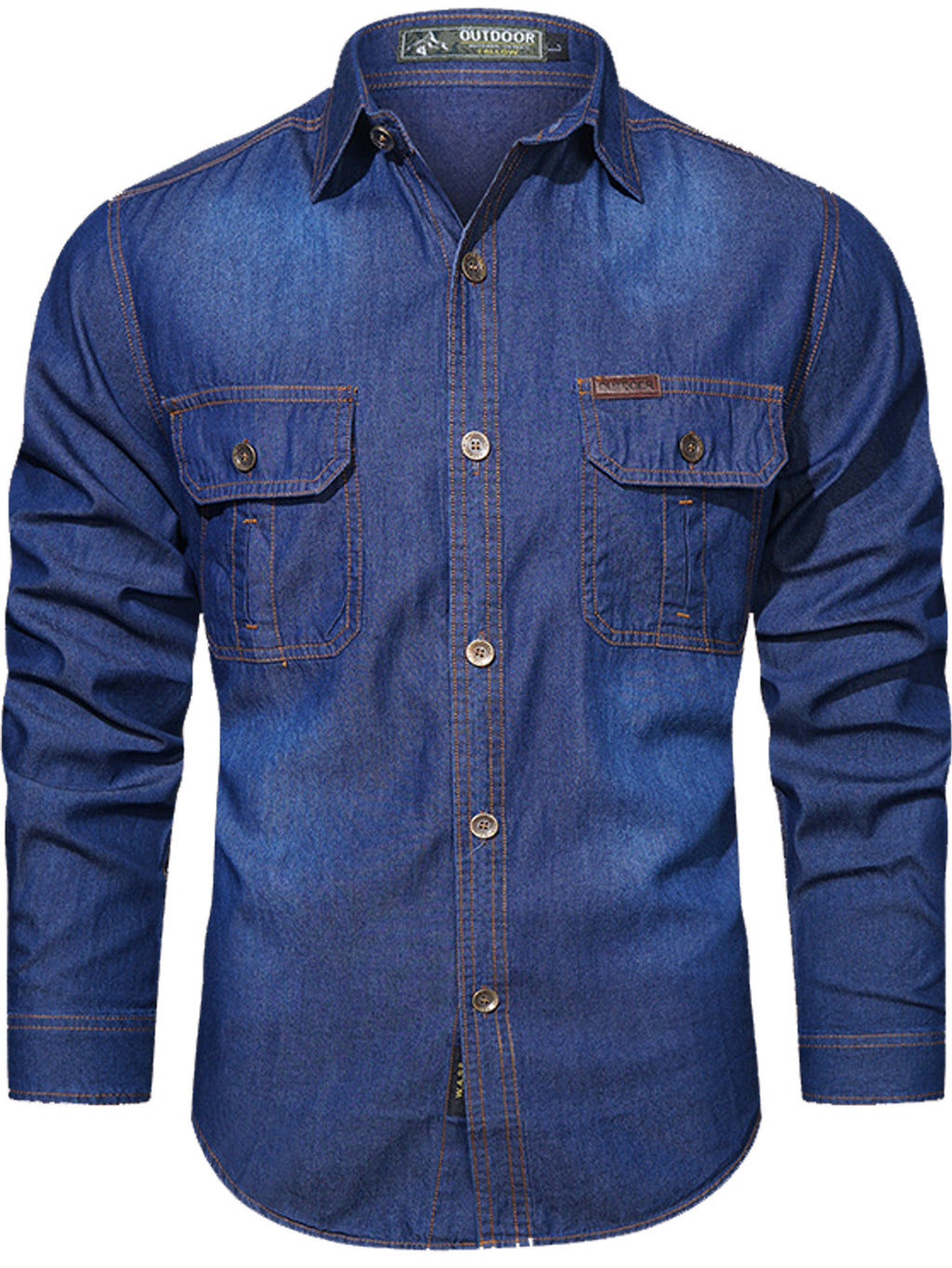 High-performance outdoor denim shirt with long sleeves and chest pockets by FREDD MARSHALL