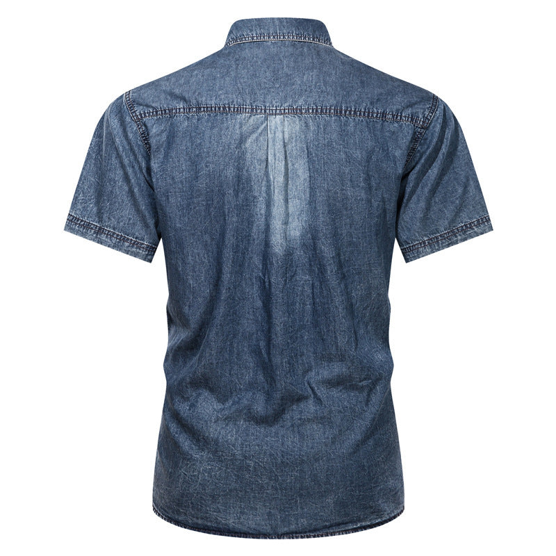 FREDD MARSHALL Men's Eco-Friendly Denim Shirt | Sustainable Short Sleeve |  - men's outdoor shirt, view 3