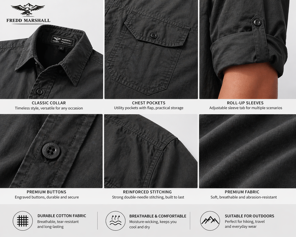 FREDD MARSHALL Men's Tactical Outdoor Shirt — Military Style, Hiking, Workwear