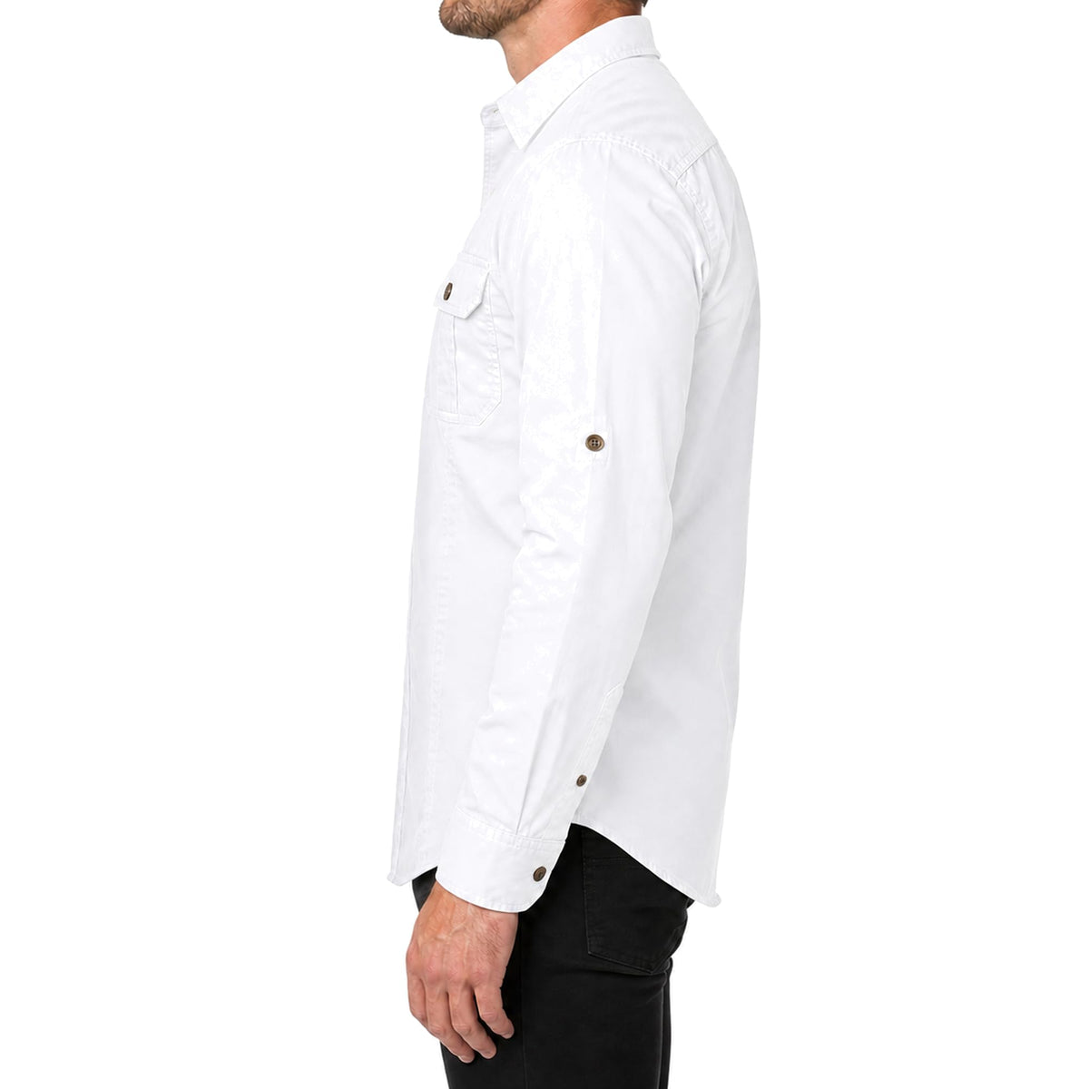 FREDD MARSHALL Men's Long Sleeve Cotton Cargo Work Shirt - White