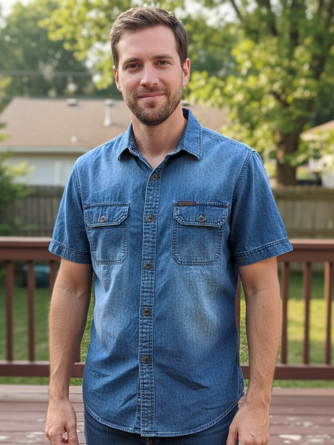 Classic Eco-Conscious Denim Short-Sleeve Shirt