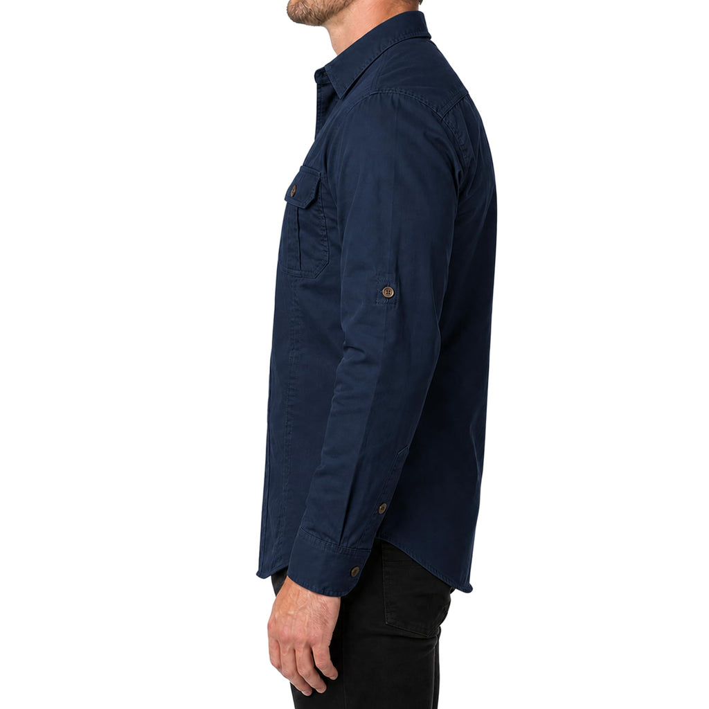FREDD MARSHALL Men's Long Sleeve Cotton Cargo Work Shirt - Dark Blue