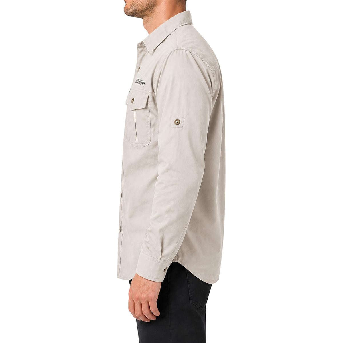 FREDD MARSHALL Men's Roll-Up Sleeve Cotton Cargo Work Shirt - Beige