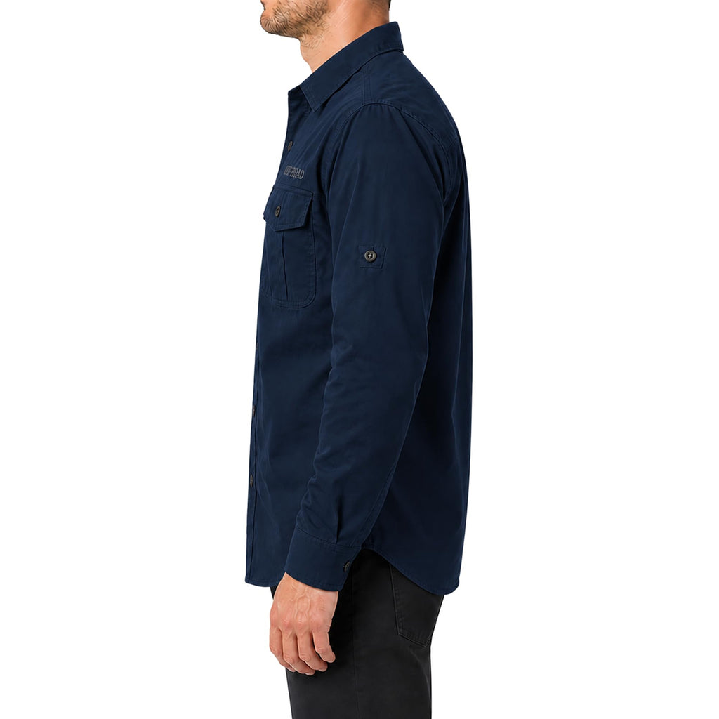 FREDD MARSHALL Men's Roll-Up Sleeve Cotton Cargo Work Shirt - Dark Blue