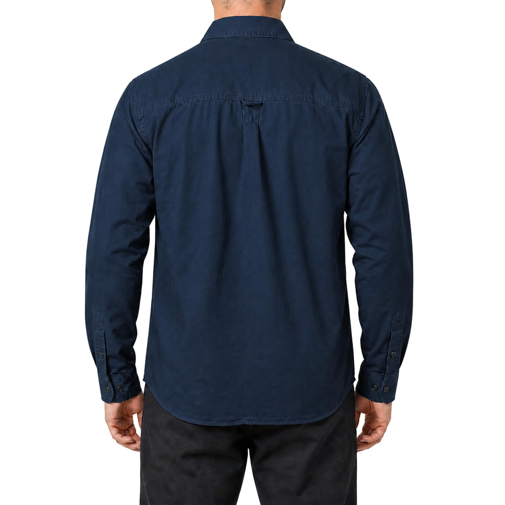 FREDD MARSHALL Men's Long Sleeve Cotton Cargo Work Shirt - Dark Blue