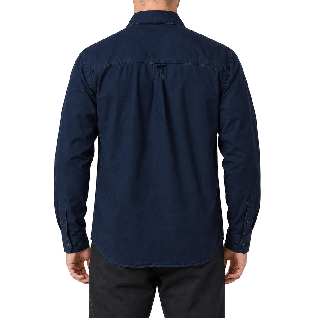 FREDD MARSHALL Men's Roll-Up Sleeve Cotton Cargo Work Shirt - Dark Blue