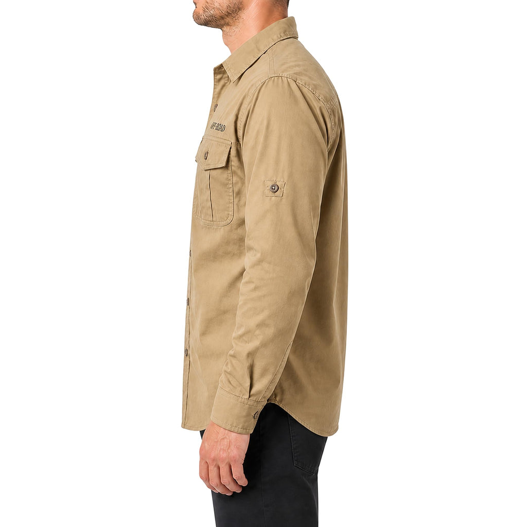 FREDD MARSHALL Men's Roll-Up Sleeve Cotton Cargo Work Shirt - Khaki