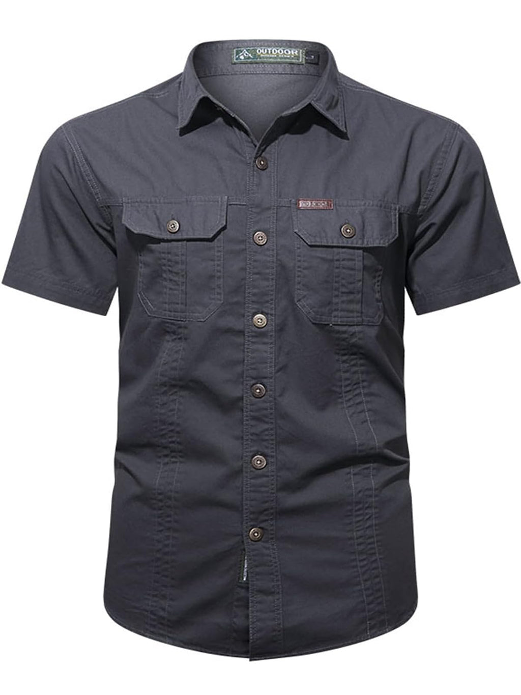 FREDD MARSHALL Men's Pure-Cotton Short-Sleeve Adventure Shirt — Breathable Outdoor — Gray