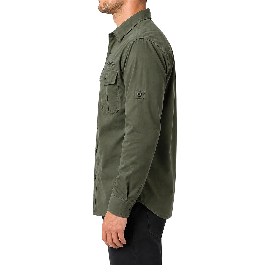 FREDD MARSHALL Men's Roll-Up Sleeve Cotton Cargo Work Shirt - Army Green