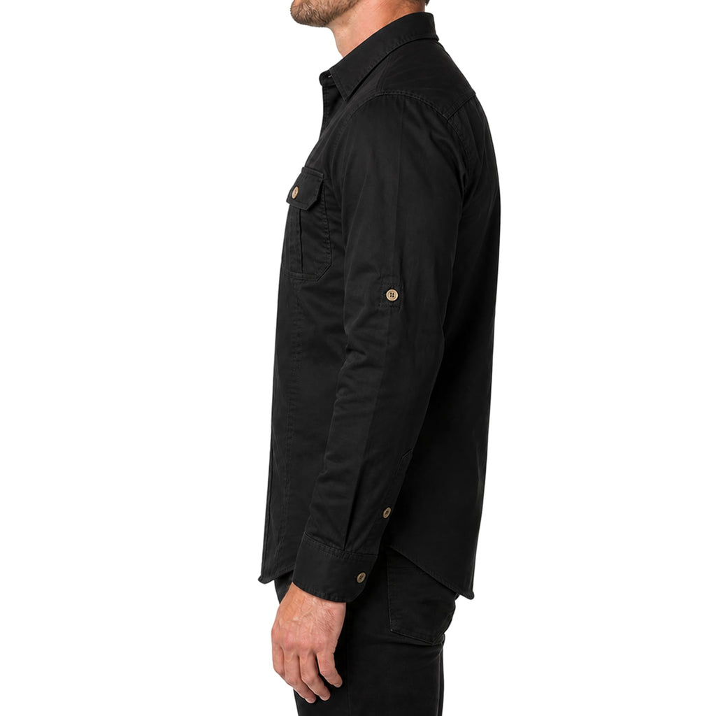 FREDD MARSHALL Men's Long Sleeve Cotton Cargo Work Shirt - Black