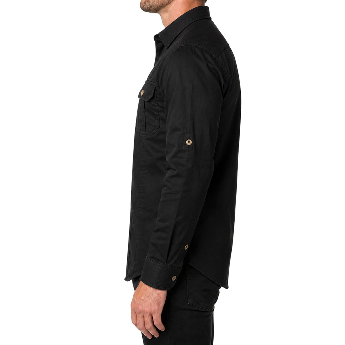 FREDD MARSHALL Men's Long Sleeve Cotton Cargo Work Shirt - Black