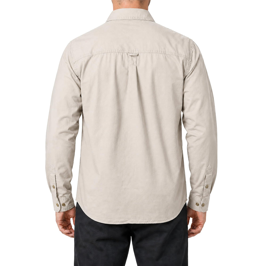 FREDD MARSHALL Men's Long Sleeve Cotton Cargo Work Shirt - Beige
