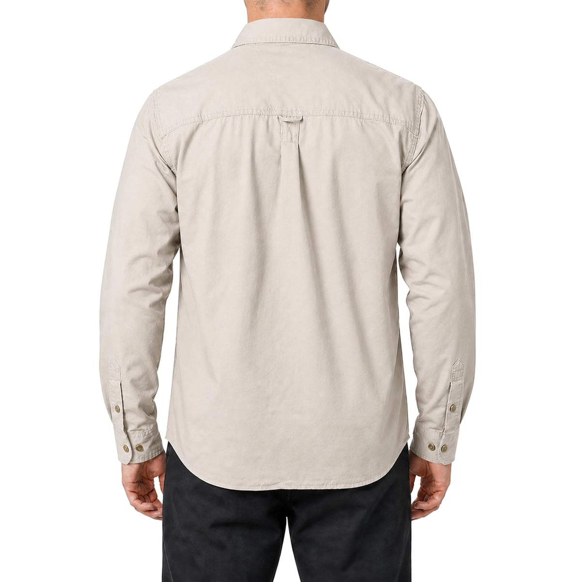 FREDD MARSHALL Men's Long Sleeve Cotton Cargo Work Shirt - Beige