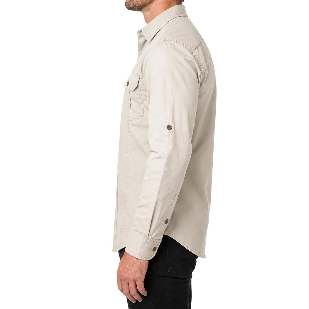 FREDD MARSHALL Men's Long Sleeve Cotton Cargo Work Shirt - Beige