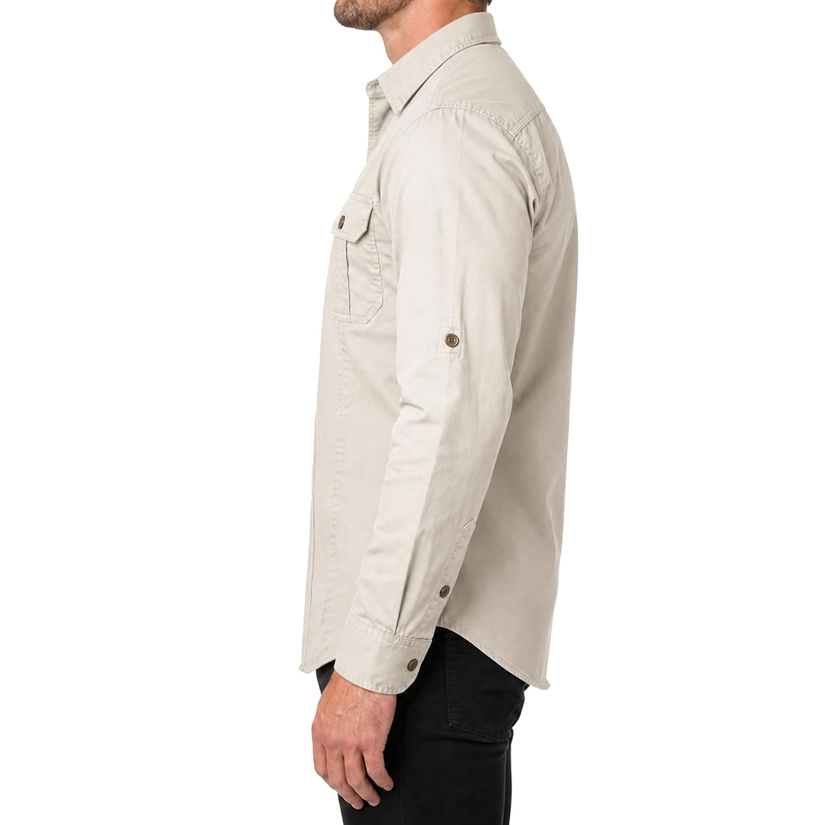 FREDD MARSHALL Men's Long Sleeve Cotton Cargo Work Shirt - Beige