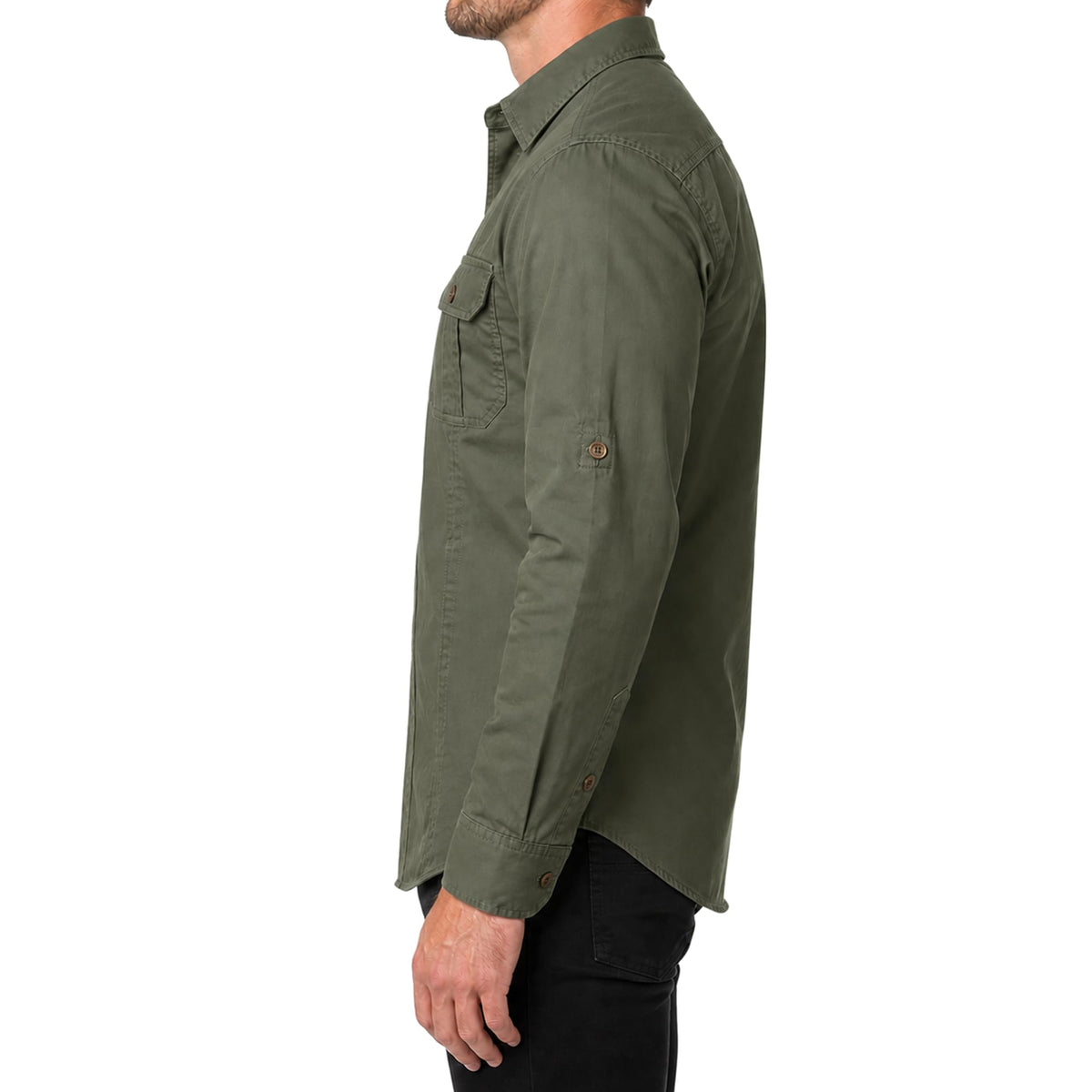 FREDD MARSHALL Men's Long Sleeve Cotton Cargo Work Shirt - Army Green