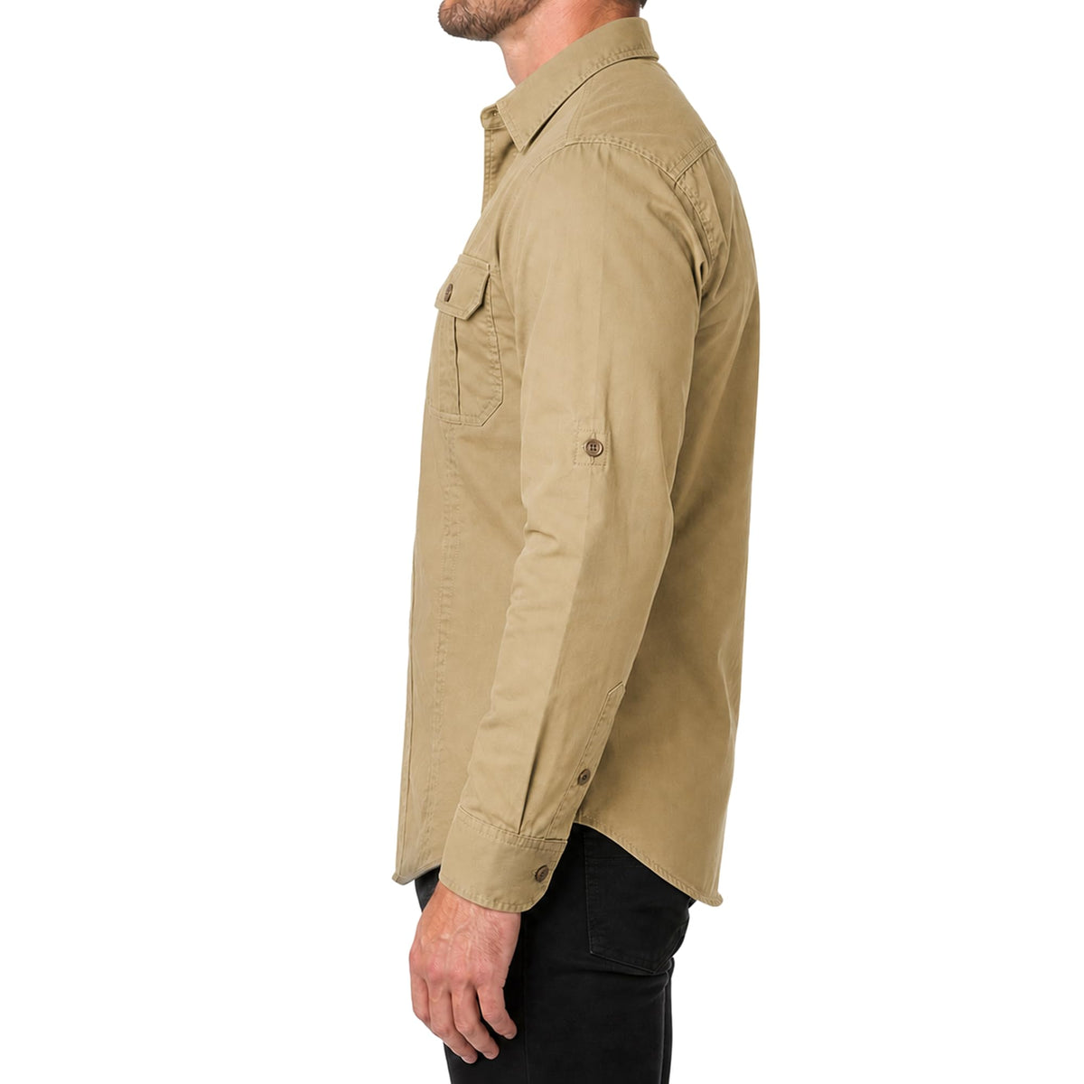 FREDD MARSHALL Men's Long Sleeve Cotton Cargo Work Shirt - Khaki