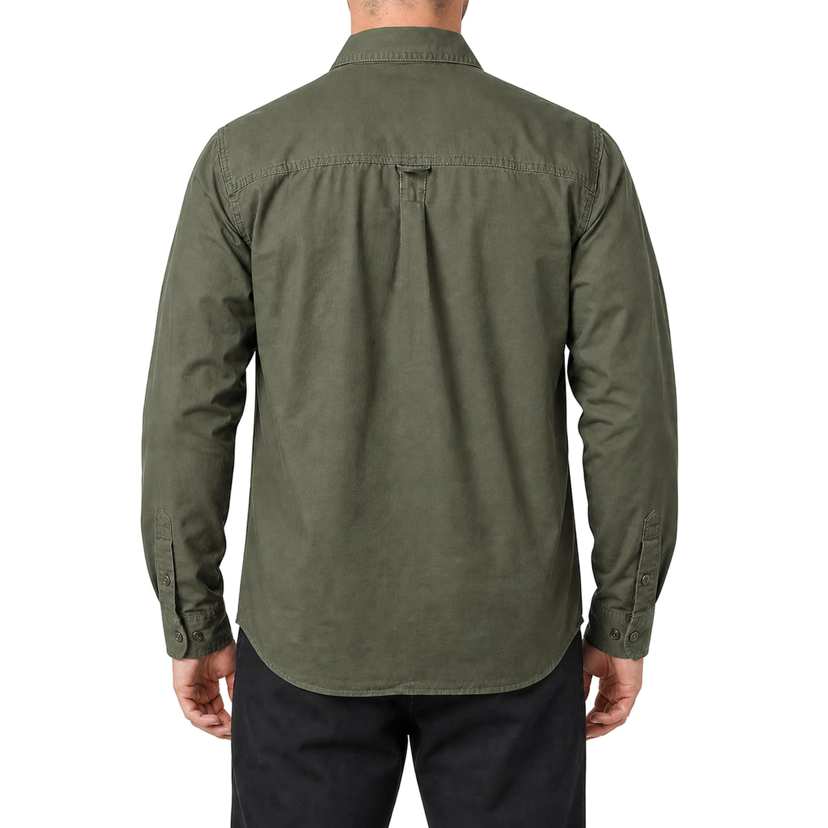 FREDD MARSHALL Men's Roll-Up Sleeve Cotton Cargo Work Shirt - Army Green