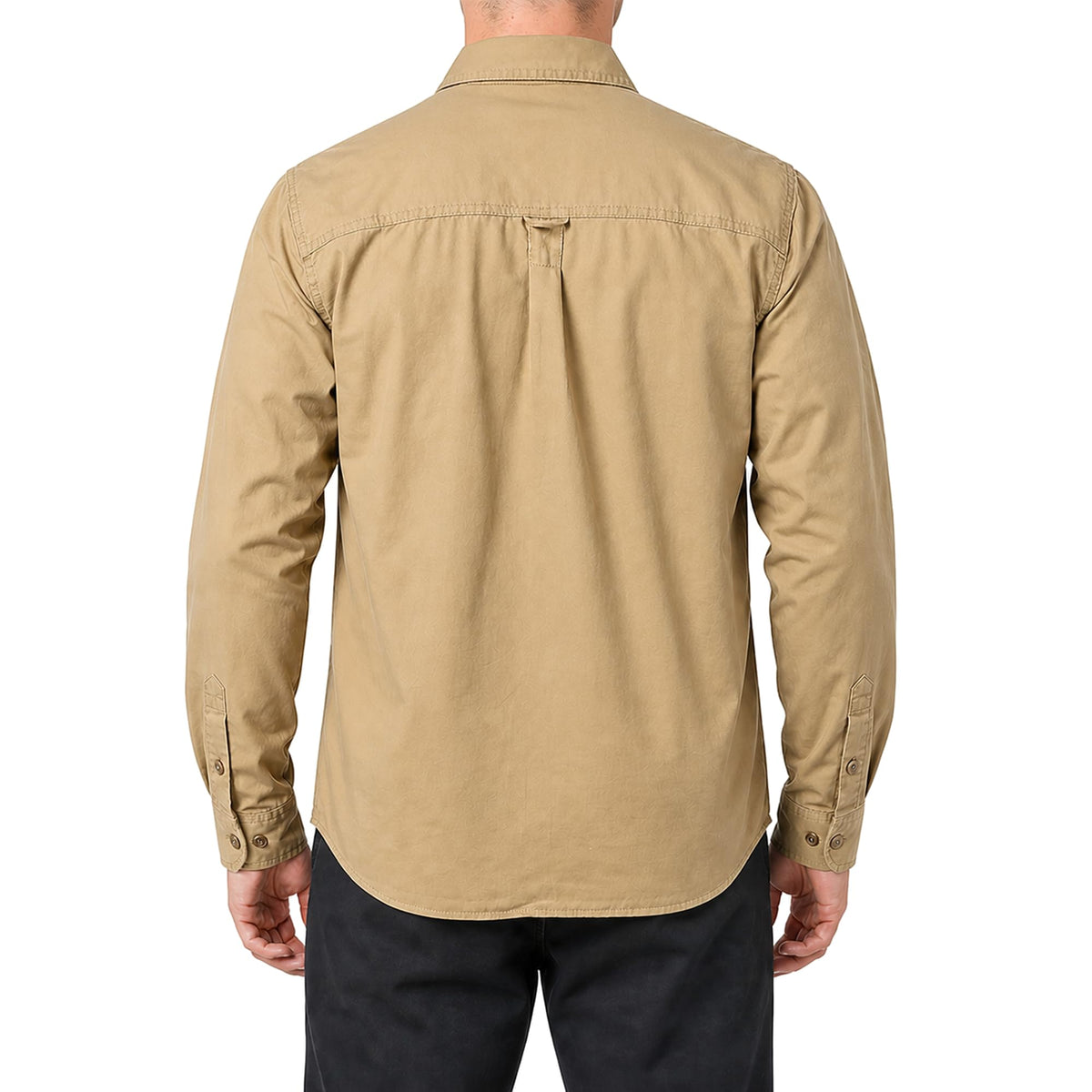 FREDD MARSHALL Men's Roll-Up Sleeve Cotton Cargo Work Shirt - Khaki