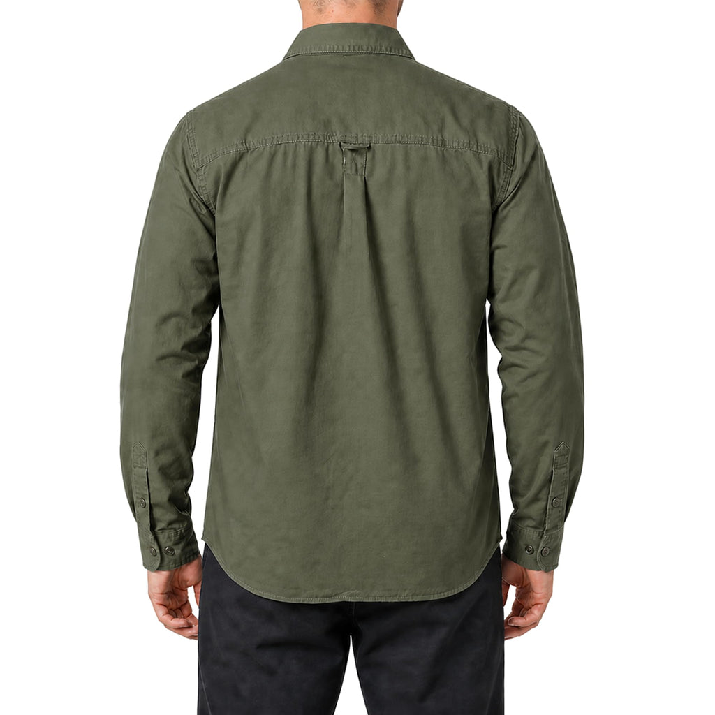FREDD MARSHALL Men's Long Sleeve Cotton Cargo Work Shirt - Army Green
