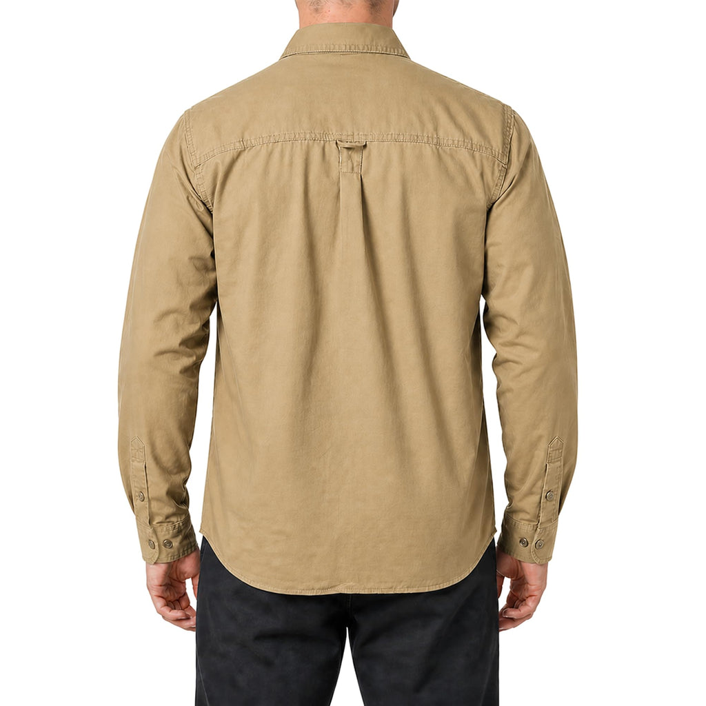 FREDD MARSHALL Men's Long Sleeve Cotton Cargo Work Shirt - Khaki