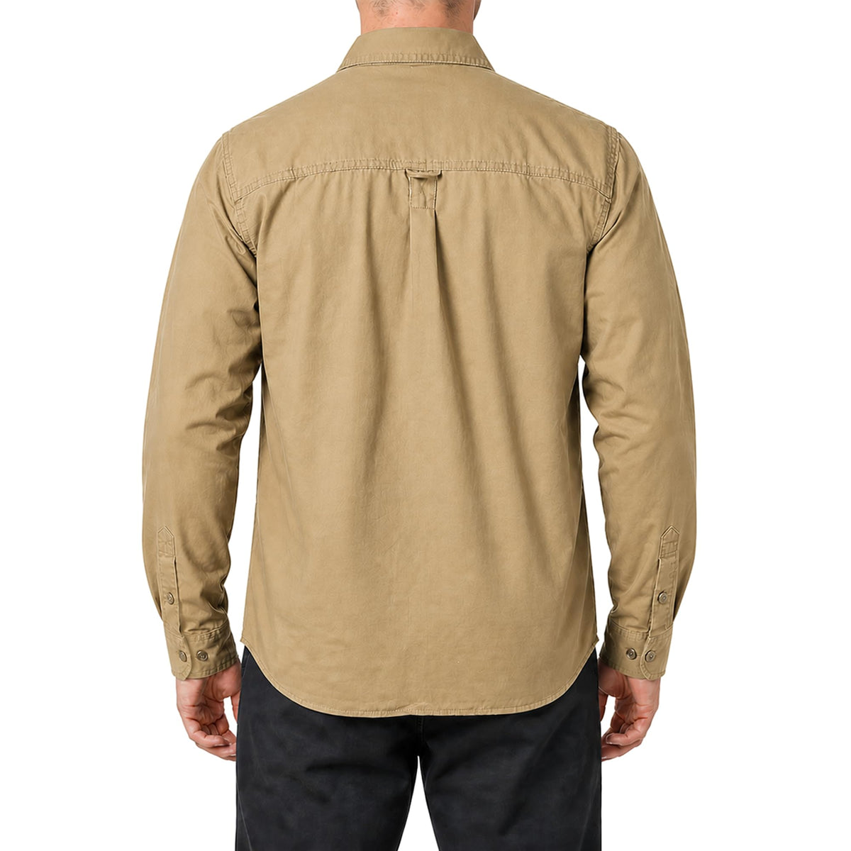 FREDD MARSHALL Men's Long Sleeve Cotton Cargo Work Shirt - Khaki