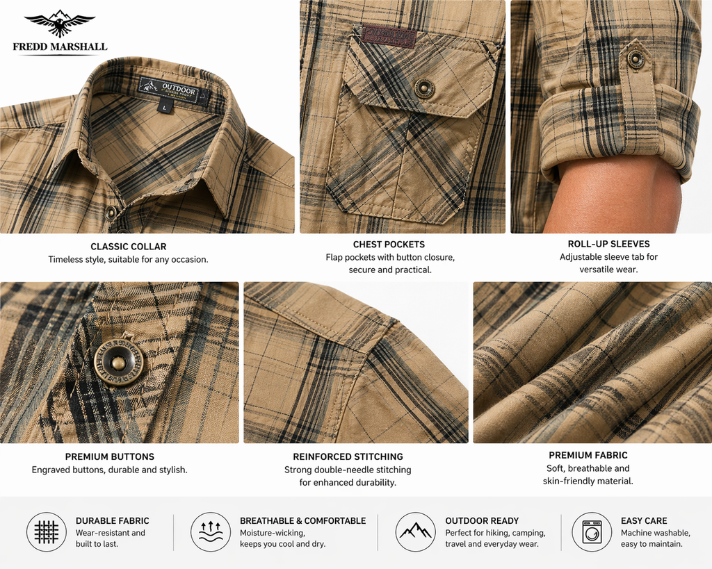 FREDD MARSHALL Men's Tactical Outdoor Shirt — Military Style, Hiking, Workwear