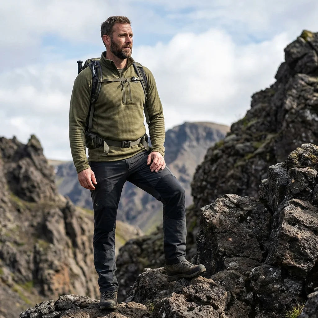 FREDD MARSHALL Men's Full-Zip Grid Fleece Jacket — Lightweight Technical Hiking Mid-Layer