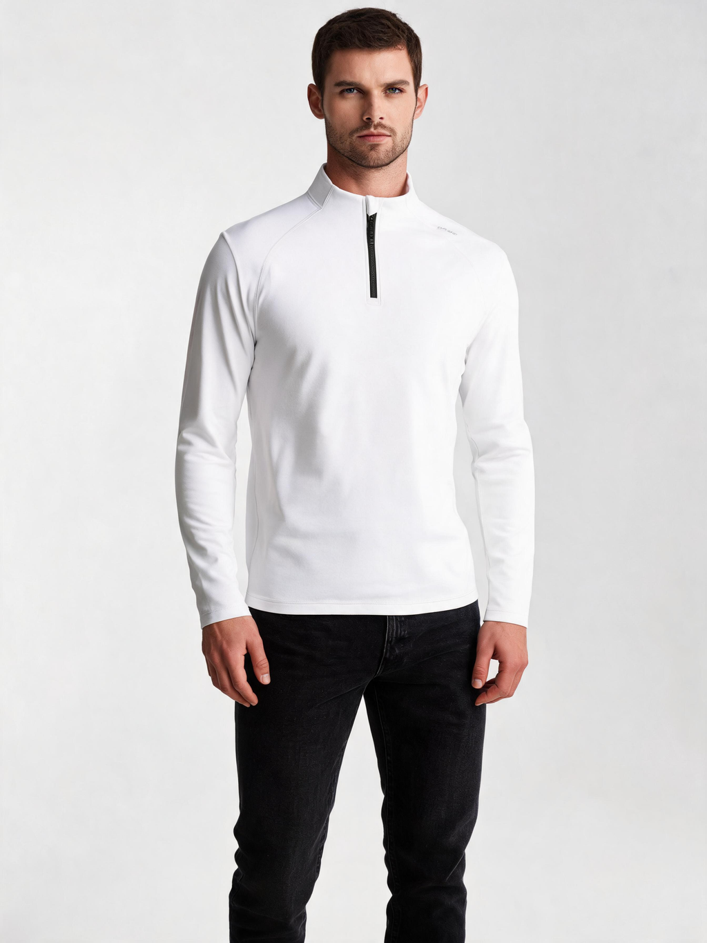 Fleece-Lined Long-Sleeve Tee — Half-Zip Stand Collar