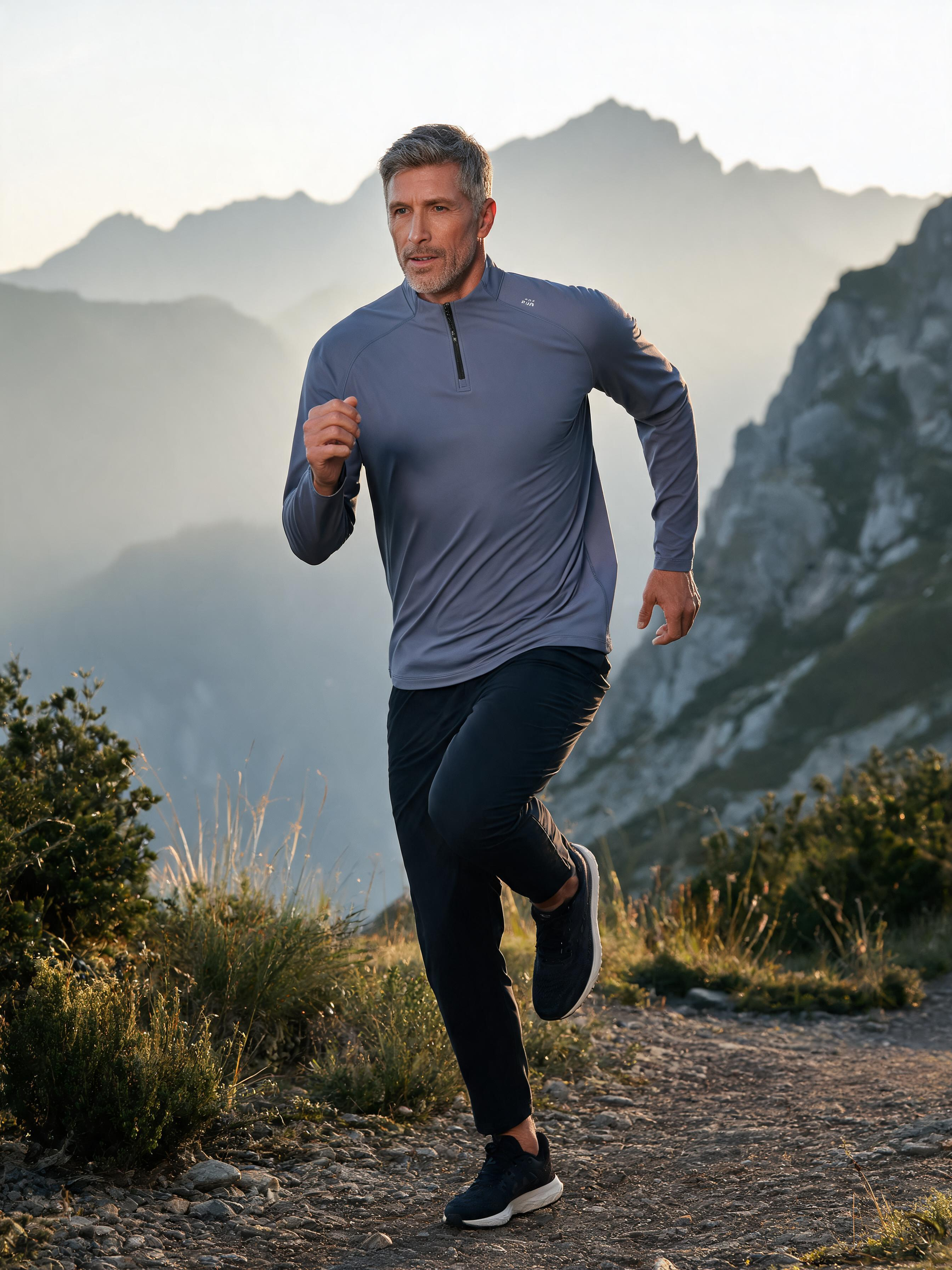 Fleece-Lined Long-Sleeve Tee — Half-Zip Stand Collar