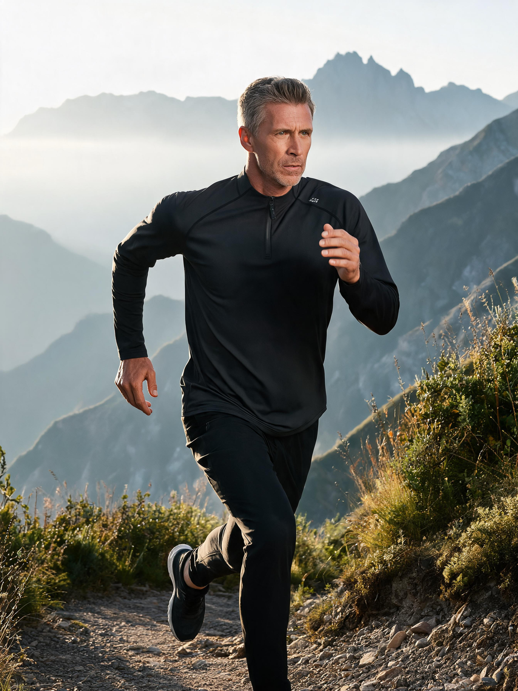 Fleece-Lined Long-Sleeve Tee — Half-Zip Stand Collar