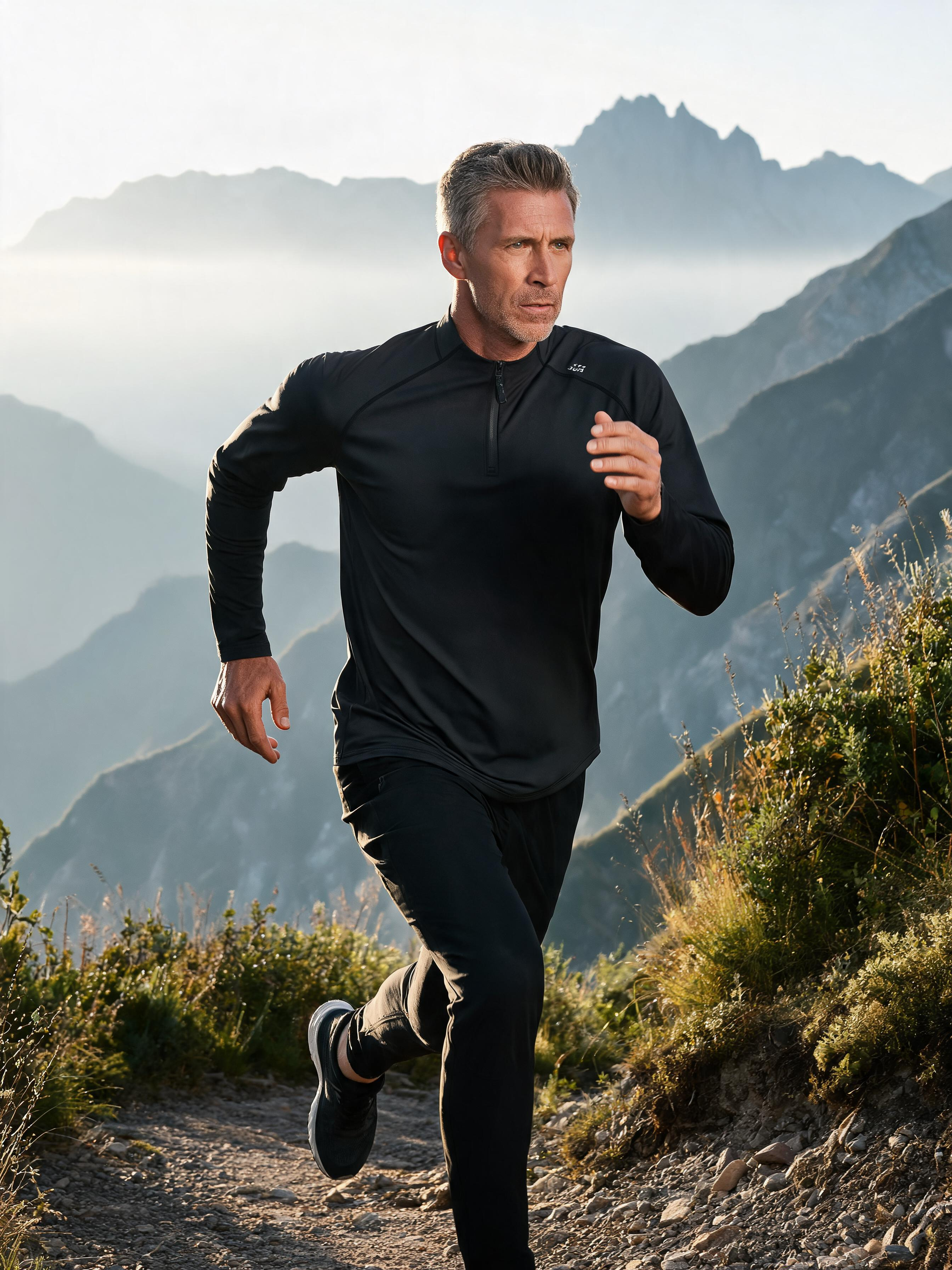 Fleece-Lined Long-Sleeve Tee — Half-Zip Stand Collar