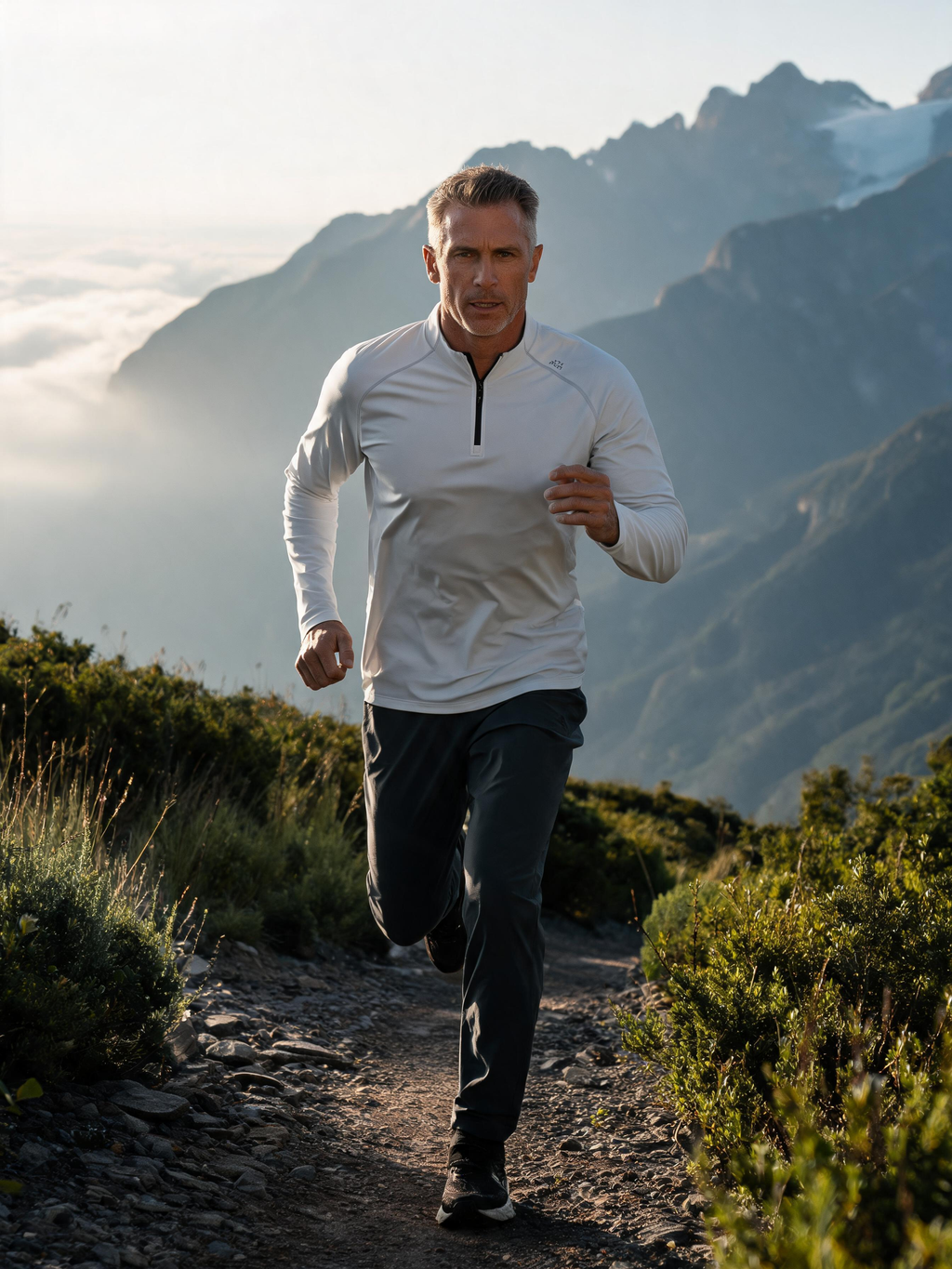 Fleece-Lined Long-Sleeve Tee — Half-Zip Stand Collar
