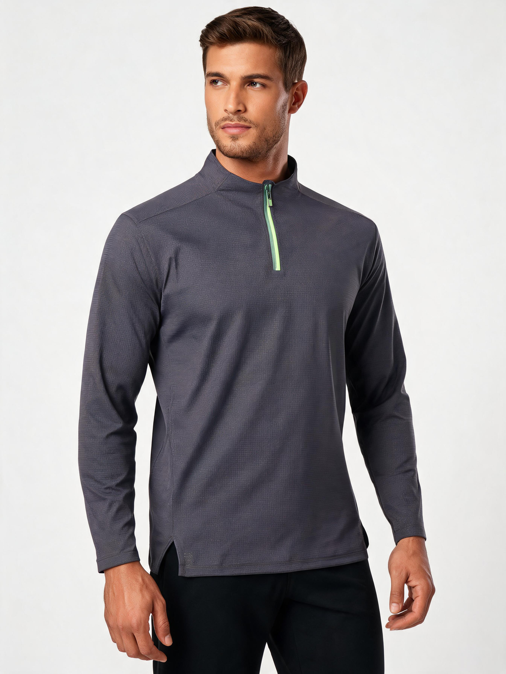 Quick-Dry Long-Sleeve Tee — Half-Zip Stand Collar