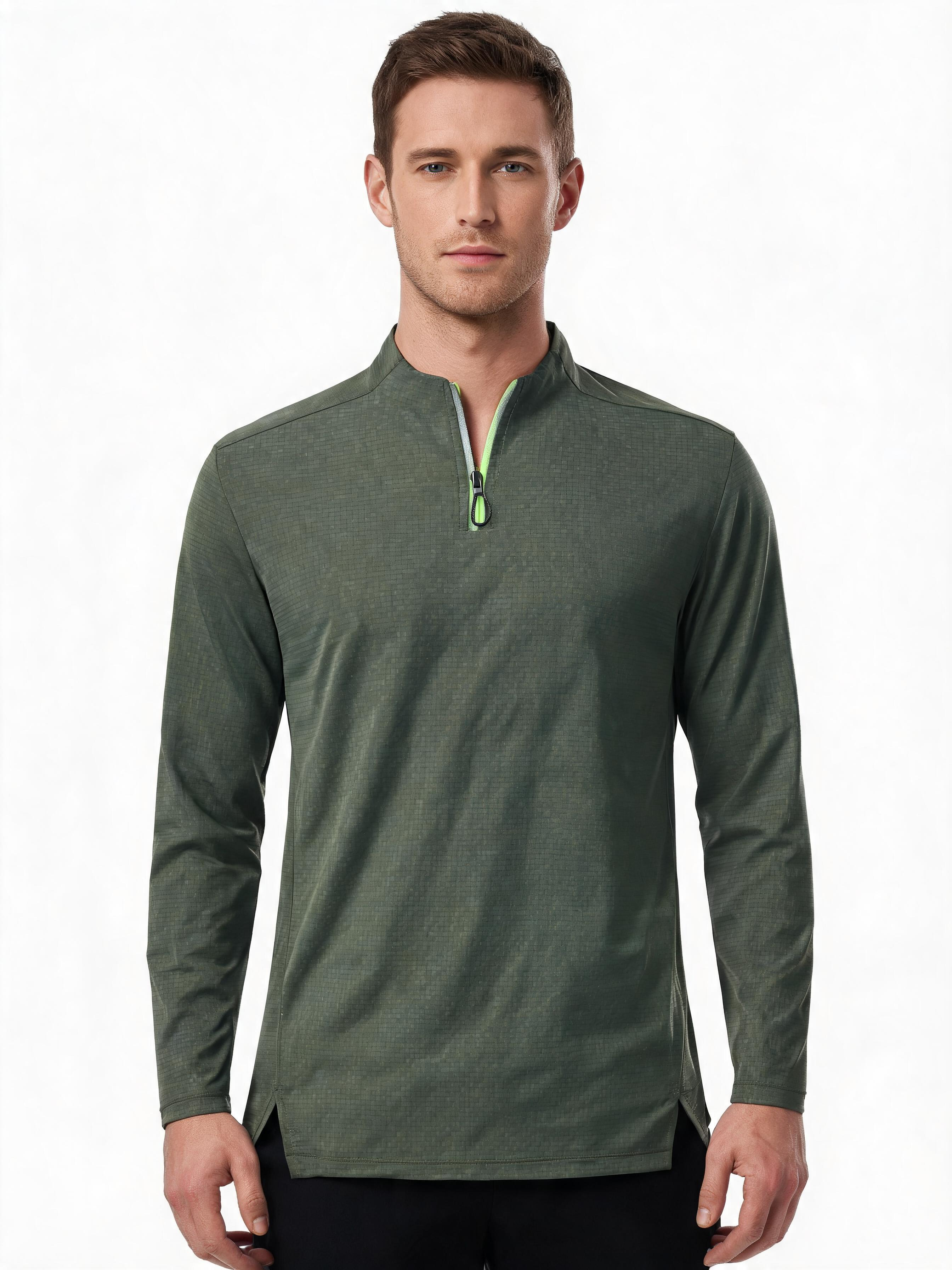 Quick-Dry Long-Sleeve Tee — Half-Zip Stand Collar
